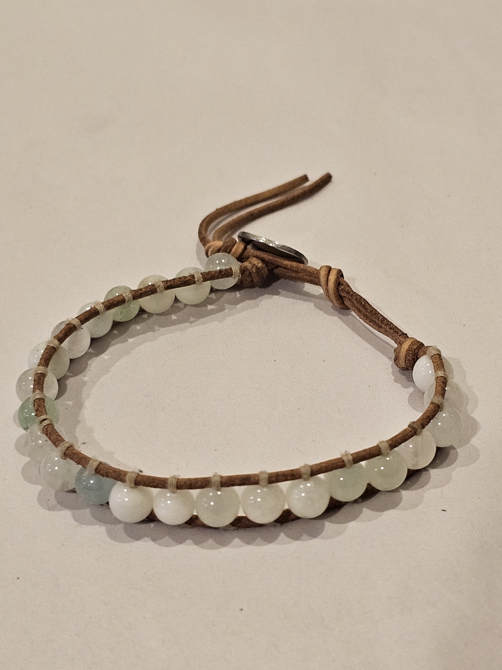Boho Amazonite & Genuine Leather Single Wrap Bracelet